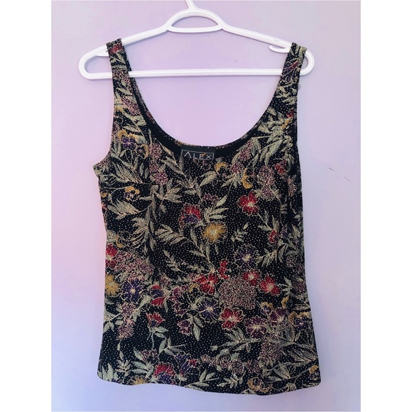 Alex evenings vintage floral sparkle cami blouse - Picture 2 of 5